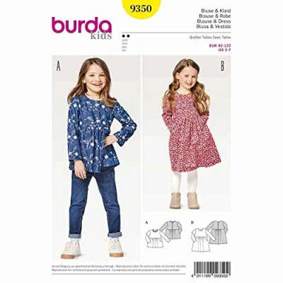 Obrázek Burda Střih Kids 9350 Halenka a šaty, papír, bílý, 19 x 14 0,5 cm