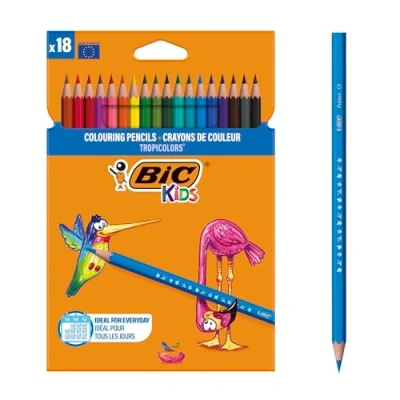 Obrázek BIC Kids sada pastelek Tropicolors, k malování v 18 barvách, pastelky kartonovém pouzdře, od 5 let, nerozbitná náplň a bez dřeva