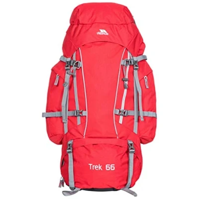 Obrázek Trespass Unisex Trek 66 s vestavěnou pláštěnkou batoh, červená, jednotná velikost