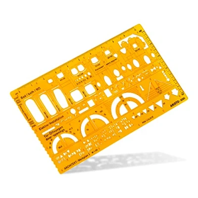 Obrázek Aristo AR5060 Architektura Kombi šablona 1 (1:50, symboly pro zobrazení půdorysu, tudínky, tvarově stabilní PET plast) oranžovo transparentní