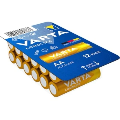 Obrázek VARTA Baterie AA, 12 kusů, Longlife, alkalické, 1,5 V, ideální pro dálkové ovládání, budíky, rádia, Made in Germany