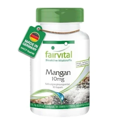 Obrázek Fairvital Mangan kapsle 10 mg 90 kapslí vysoké dávky z manganového lukonátu Vegan esenciální stopový prvek manganese