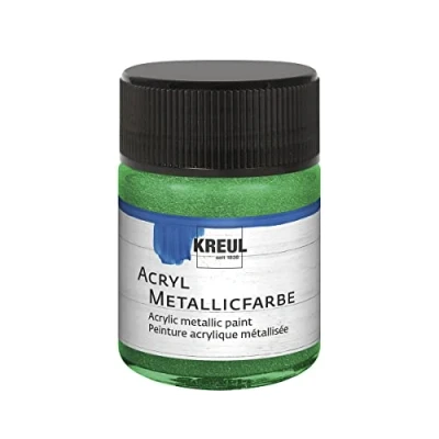 Obrázek KREUL 77577 akrylová metalická barva, 50ml sklo v metalické zelené, okouzlující barva s metalickým efektem na vodní bázi, krémově krycí, rychleschnoucí a voděodolná