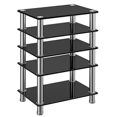 Obrázek Rfiver HiFi Rack skleněný 5patrový regál 600 x 400 800 mm Phono stojan na TV nábytek ušlechtilá ocel tvrzené sklo