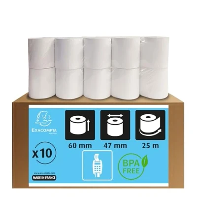 Obrázek Exacompta 40902E balení 10 ks role termopapíru 1vrstvé, šířka: 60 mm, délka 25 m, průměr jádra: 12 mm 55 g/m² termorole pro platbu kartou (EC Cash přístroje)