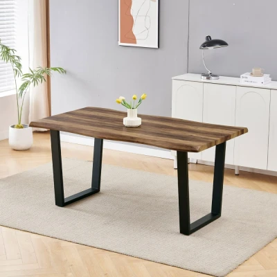 Obrázek Stůl jídelní, 160x90x75 cm, MDF deska, dekor staré dřevo, kovová nohy ve tvaru U, černý matný lak HT F4216 OLW