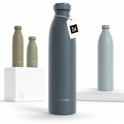 Obrázek LARS NYSØM Láhev na pití z ušlechtilé oceli 350 ml, 500 750 1 l, 5 litrů Termoska vhodná pro sycené kyseliny vodu odolná proti vytečení sport, outdoor, do školy (kamenná