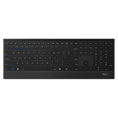 Obrázek Rapoo 9500M bezdrátová klávesnice myš sada Wireless Deskset 1600 DPI senzor 12 měsíců výdrž baterie plochý hliníkový design rozložení DE QWERTZ PC a Mac černá
