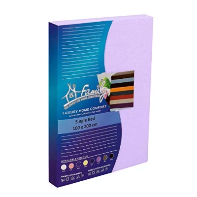 Obrázek Familie Bettwäsche Premium Qualität 100% Baumwolle Jersey Spannbettlaken Spannbetttuch, Einzelbett lila