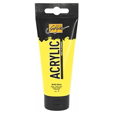 Obrázek KREUL 84102 Solo Goya Acrylic, 100ml tuba v citrónu, krémová, mnohostranně použitelná akrylová barva ve studijní kvalitě, na vodní bázi, rychle a matně schnoucí, dobře krycí, vodotěsná