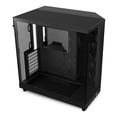 Obrázek NZXT H6 Flow CC H61FB 01 Kompaktes Mid Tower Gehäuse mit zwei Kammern Glaspaneele Panoramablick Hochleistungs Airflow Panels Inklusive 3 x 120 mm Lüfter Schwarz