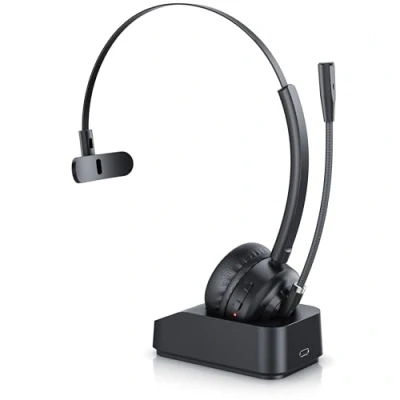 Obrázek CSL Bluetooth 5.3 Headset s nabíjecí stanicí PC flexibilním mikrofonem Multipoint bezdrátová vč. mikro lehké handsfree pro automobily a nákladní automobily, počítače, call