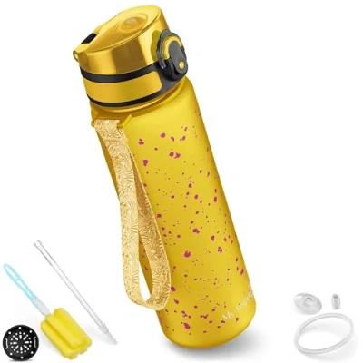 Obrázek My Vesperbox Dětská láhev na pití Minny 500 ml zabezpečená proti vytečení a bez BPA vč. náhradního těsnění, čisticího kartáče, sítka ovoce volitelného brčka ideální do školy, školky