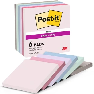 Obrázek Post it Super Sticky Notes Soulful Collection 6 bloků, 90 listů na blok, 76 mm x mm, růžová, fialová, zelená, šedá, modrá extra silně lepicí poznámkový blok pro poznámky, seznamy úkolů a