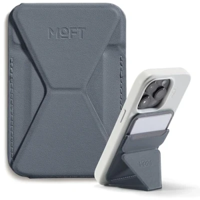 Obrázek MOFT Magnetická peněženka stojan pro iPhone 16/15/14/13/12 série kompatibilní s MagSafe, MOVAS Vegan kožený magnetický na mobilní telefon se 3 pozorovacími úhly, 2 držáky karty (Cool Grey)