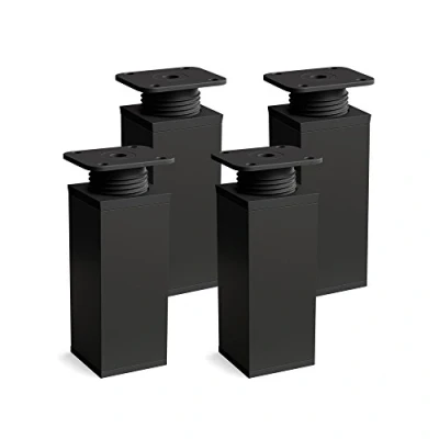 Obrázek Sossai Designové nohy MFV1, 4dílná sada se čtyřhranným profilem 40 x mm, výška 80 výškově nastavitelné, černé matné, pro komody, skříně