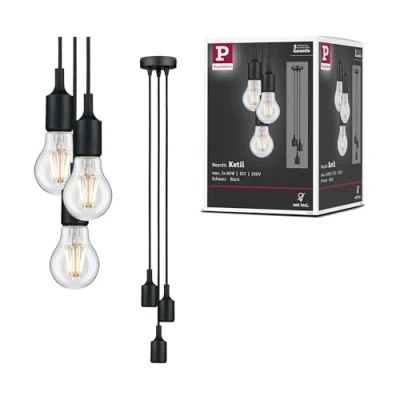 Obrázek Paulmann 50382 Neordic Pendelleuchte Ketil max. 3x60 Watt Pendellampe Schwarz Deckenlampe Silikon, Metall Hängeleuchte E27 Leuchte ohne Leuchtmittel