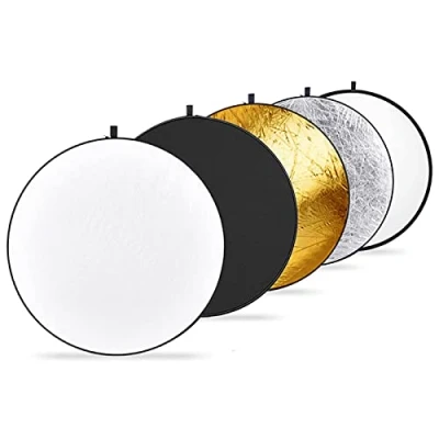 Obrázek NEEWER 43&quot;/110cm světelný reflektor, difuzor 5 v 1 skládací multifunkční kotouč s pouzdrem průsvitný, stříbrný, zlatý, bílý a černý pro studiové fotografie osvětlení venkovní