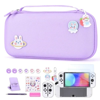 Obrázek Switch OLED Zubehör Paket 18 in 1 Bundle mit Hülle, Spielehülle, Bildschirmschutz, Ständer, Daumengriffe (Lila)
