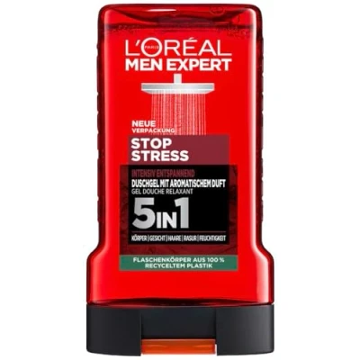 Obrázek L&#039;Oréal Men Expert sprchový gel a šampon pro muže, k čištění těla, vlasů obličeje, pánská péče o tělo dlouhotrvající svěžest s aromatickou vůní, Stop Stress, 1 x 250 ml