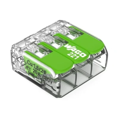 Obrázek WAGO svorka Green Range 3 vodiče I až 4mm² spojovací s páčkami pro všechny druhy vodičů 221 423 12 kusů