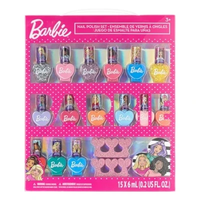 Obrázek Barbie Sada dětských laků na nehty (18dílná) netoxický a odnímatelný lak dárky k narozeninám pro dívky od 3 let Townley Girl