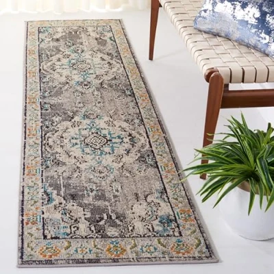 Obrázek SAFAVIEH Boho Teppich für Wohnzimmer, Esszimmer, Schlafzimmer Monaco Collection, Kurzer Flor, Grau und Hellblau, 66 X 183 cm