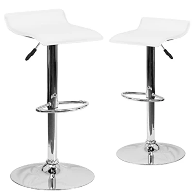 Obrázek Flash Furniture Barstuhl, höhenverstellbar, modern, Vinyl, mit stabilem Sitz in Wellenform und Chrombasis, Hardwood Mikrofaser, Weiß, 2 Stück