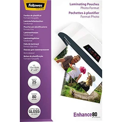 Obrázek Fellowes Laminovací fólie Fotoformát 10 x 15 cm, 80 mikronů (2 mic), lesklé, 25 kusů