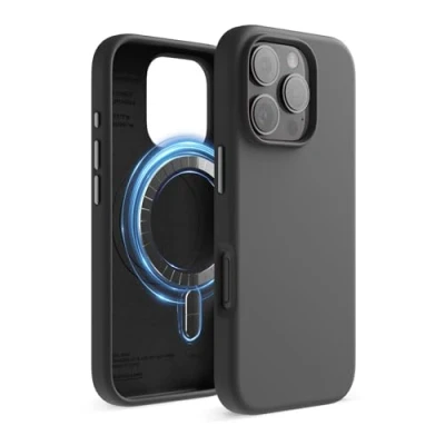 Obrázek elago Magnetické silikonové pouzdro kompatibilní s iPhone 16 Pro, 6,3 palce, se všemi příslušenstvím MagSafe zabudované magnety, silikon Soft Grip, nárazuvzdorné (černé)