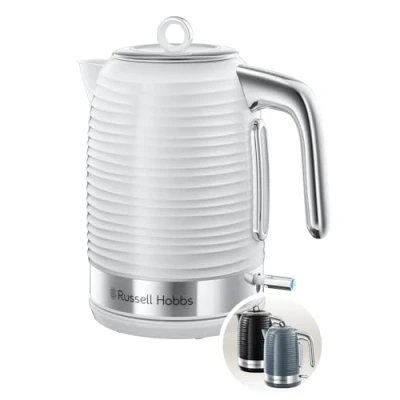Obrázek Russell Hobbs Rychlovarná konvice [1,7 l, 2400 W] Inspire bílá s vysoce kvalitní strukturou vysokým leskem (funkce rychlého vaření, vyjímatelný filtr vodního kamene, ukazatel hladiny vody,