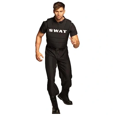 Obrázek Boland Kostüm für Erwachsene SWAT Officer, Anzug und Weste mit Aufdruck, Polizei, Special Agent, Set, Karneval, Mottoparty