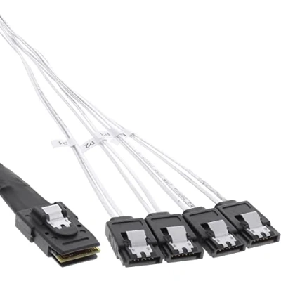 Obrázek InLine 27620 SAS připojovací kabel, Mini SFF 8087 na 4x SATA, 1: 1, OCR, 0,5m