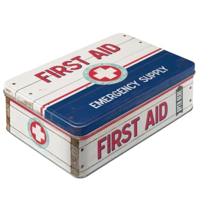 Obrázek Nostalgic Art Retro dóza na zásoby plochá, 2,5 l, First Aid Blue Nápad dárek pro tvůj domov, plechová s víkem, vintage design