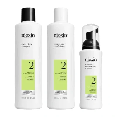 Obrázek Nioxin Scalp + Hair Kit System 2 Péče o vlasy pro přirozené, viditelně se řídnoucí šampon, kondicionér &amp; Treatment (300+300+100 ml)