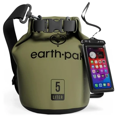 Obrázek Earth Pak Vodotěsný vak s ramenním popruhem a vodotěsným pouzdrem na mobil ideální taška kolečkách při jízdě kajaku, turistice, kempování, rybaření, člunu raftingu, lesní zelená,