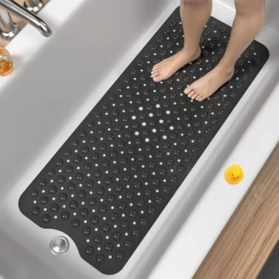 Obrázek HITSLAM rohož do vany protiskluzová, 101 x 40 cm extra dlouhá protiskluzová vany, sprchová bez BPA, odolná proti plísním &amp; lze prát v pračce koupelnová podložka, černá