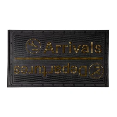 Obrázek FISURA Originální Gumová Rohožka Arrivals/Departures. Černá a žlutá pro venkovní použití. vstup s hroty. poselstvím. 70 x 40 centimetrů.