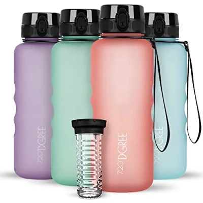 Obrázek 720DGREE láhev na pití 1,5 l &quot;uberBottle&quot; soft Touch + nádoba ovoce bez BPA vodu pro gymnastiku, fitness, outdoor, turistiku XL tritanová sportovní láhev: velká, lehká, odolná proti