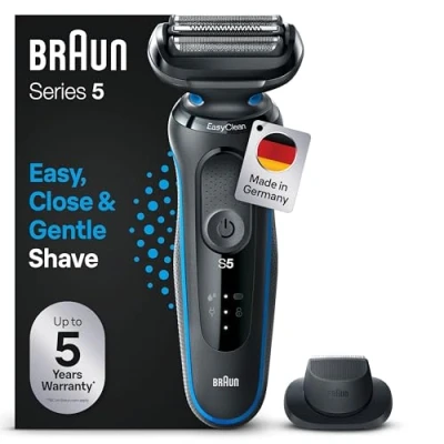 Obrázek Braun elektrický holicí strojek Series 5 s nástavcem EasyClick a přesným zastřihovačem, pánský strojek, EasyClean, Wet &amp; Dry, dárek pro muže, Made in Germany, 51 B1200s, modrý