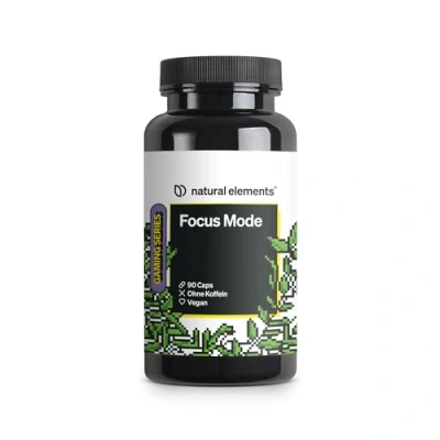 Obrázek Focus Mode koncentrační tablety ve formě kapslí bez kofeinu, s brambomi, ženšen a gingko veganské, zbytečných přísad vyrobeno v Německu laboratorně testováno
