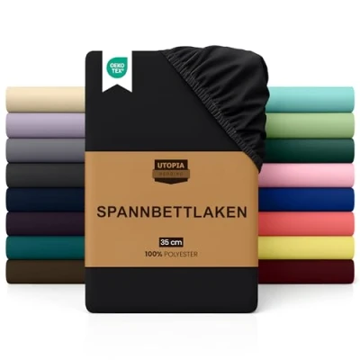 Obrázek Utopia Bedding napínací prostěradlo 90 x 190 cm černé kartáčované polyesterové z mikrovlákna hloubka 35 taška