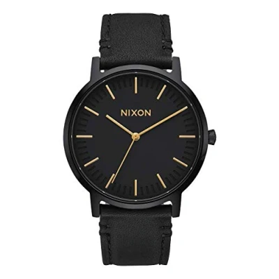 Obrázek Nixon Náramkové hodinky Porter Leder All Black / Gold, kůže