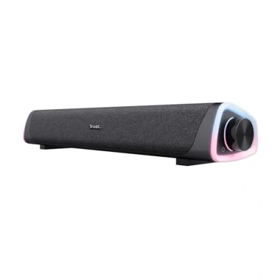 Obrázek Trust Liro soundbar PC reproduktor 12 W, stereo počítačové boxy s RGB LED osvětlením, jack 3,5 mm AUX, USB provoz, pro PC, laptop, stolní počítač, tablet, chytrý telefon, TV, černý