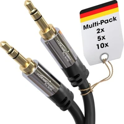 Obrázek KabelDirekt kabel jack, AUX a audio 3,5 mm 2x 3m jack k dostání v délce 0,3 m až 10 vhodné pro sluchátka mobilní telefony PC laptop Auto HiFi Stereo