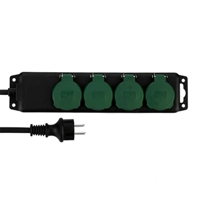 Obrázek REV Zásuvková lišta vícenásobná zásuvka 4násobná IP44, ideální pro zahradu a terasu, kabel 1,4 m, max. 3500 W, černo zelená