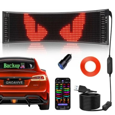 Obrázek Qnoavve Programovatelný LED displej, 37 x 9 cm štítek s Bluetooth ovládáním přes aplikaci flexibilní USB 5 V zobrazovací tabulka, osobní světelná cedule pro auto, nákladní automobily, obchod,