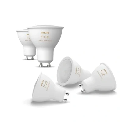 Obrázek Philips Hue White Ambiance GU10 LED Spot balení 5 ks (400 lm), stmívatelné žárovky pro světelný systém s teplým bílém/studeným bílým světlem, chytré ovládání světla hlasem a aplikací