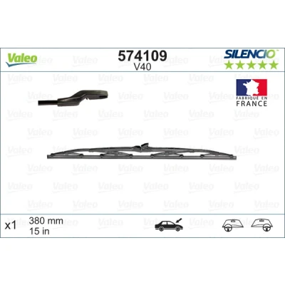 Obrázek VALEO Silencio stěrače V40 celoroční s dlouhou životností a odolné pro konvenční čelního skla 380 mm přední obsahuje: 1 stěrač 574109