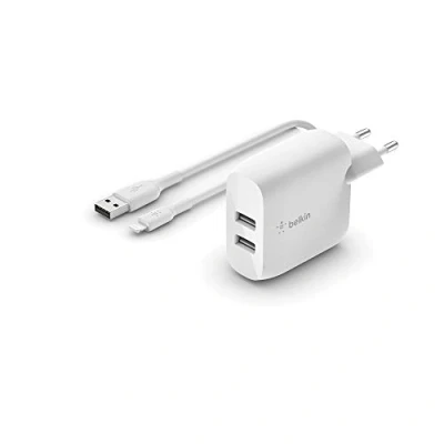 Obrázek Belkin Boost Charge Dual USB Rychlá Nabíječka 24W + Lightning Kabel Bílý